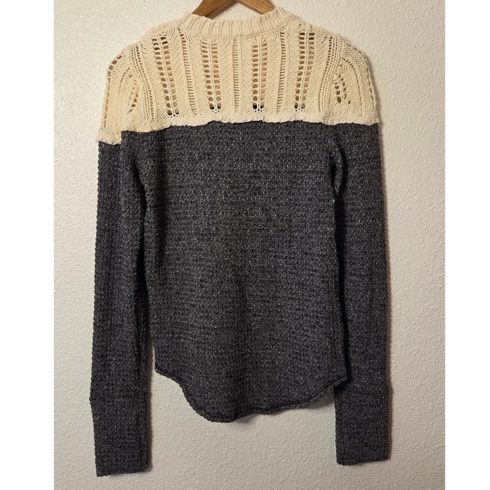Free‎ People Colorblock Knit Sweater Crochet Yoke Boho Chunky Pullover M